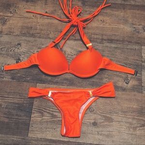 XS tangerine with gold accents bikini bottoms